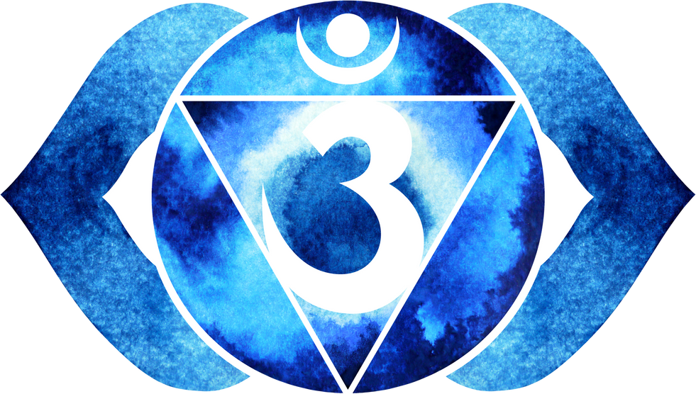 indigo color of third eye chakra symbol in watercolor